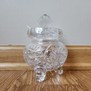 Vintage Crystal Footed Jelly Jam Jar Sugar Bowl Clear Cut Glass Candy Dish